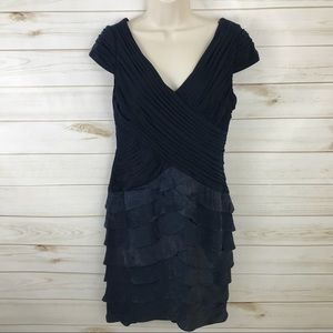 Adrianna Papell Dress Tiered Ruffles Navy 8